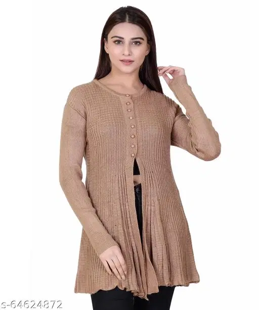 Acrylic Solid Sweater for Women (Brown, M)