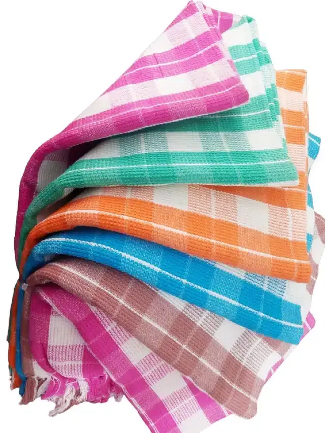 Cotton Checkered Bath Towels, Pack of 3, Multicolor, 60x30 Inches
