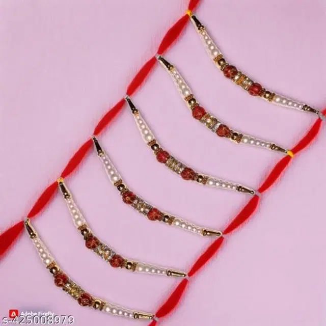 Handmade Designer Rakhi with Roli Chawal, Multicolor, Pack of 6