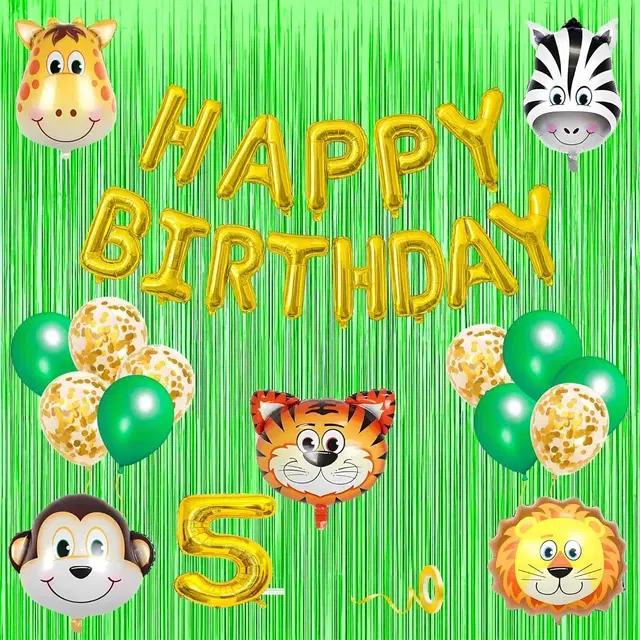 Jungle Theme 5th Birthday Decoration Kit for Kids (Golden)Pcs Of 20 ,(Set Of 1)