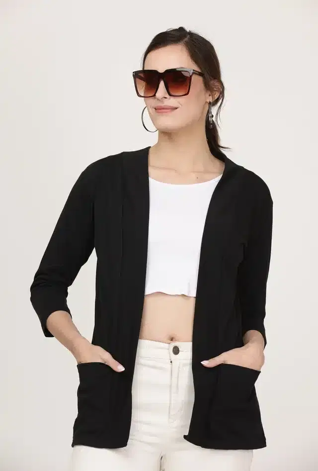 Cotton Solid Shrug for Women (Black, S )