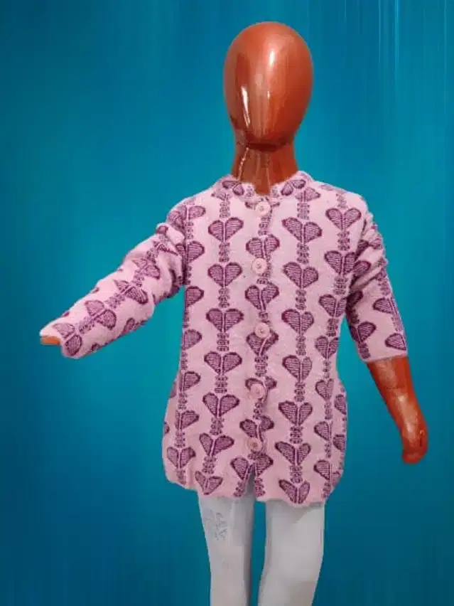 Wool Self Design Sweater for Girls (Pink, 7-8 Years)