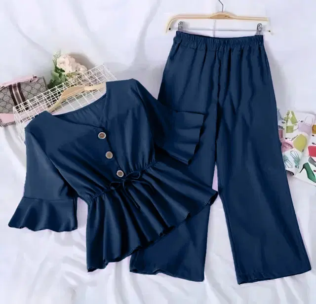 Poly Crepe Solid Clothing Set foor Girls, Dark Blue (0-3 Months)