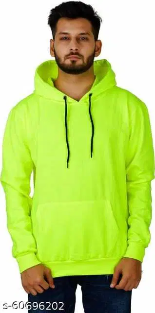 Stylish Wool Men Solid Sweatshirt (Lemon Green, S) (ITF-30)