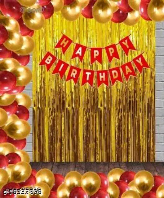Mathur Enterprises Happy Birthday Celebration Decoration Kit, Pack Of 1, Gold & Red, ME-3
