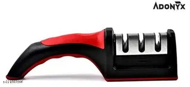 Stainless Steel Knife Sharpener, Black & Red