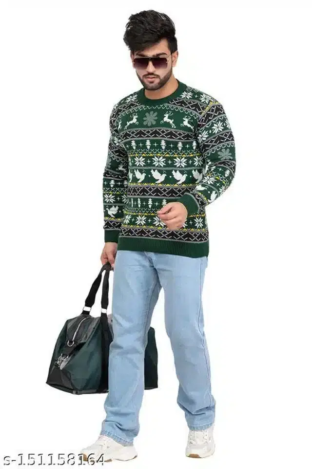 Acrylic Sweater for Men (Green, M)