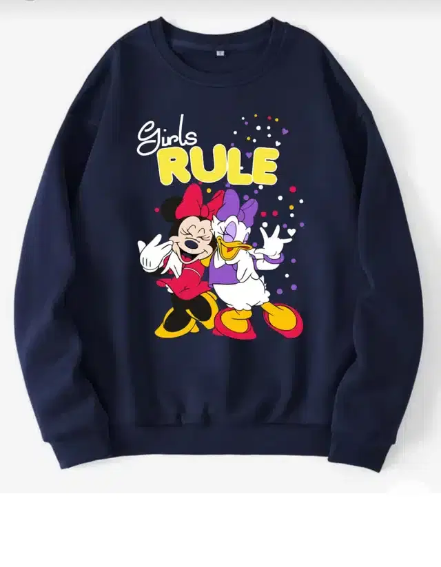 Fleece Printed Sweatshirt for Girls (Navy Blue, 5-6 Years)