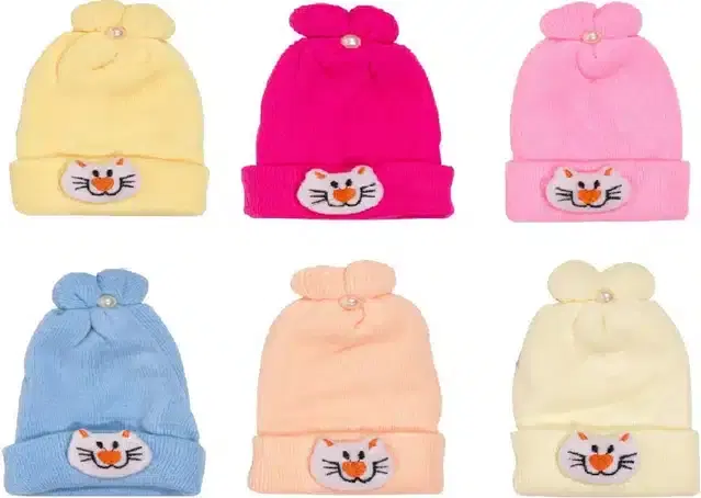 Kid's Winter Cap, Pack of 6 (Multicolor, 0-6 Months)