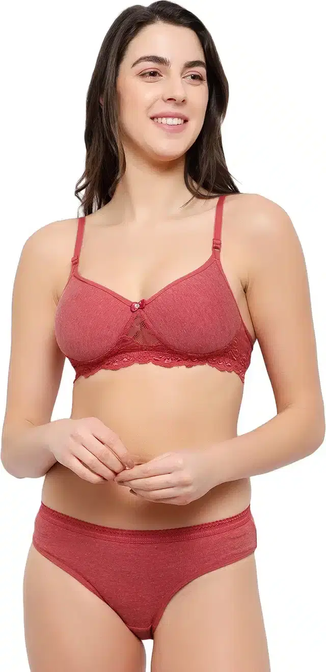 Cotton Blend Lingerie Set for Women (Brown, 32)
