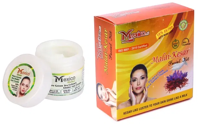Maxico Herbs Malai Kesar Facial Kit with Green Tea Under Eye Cream, Pack of 2