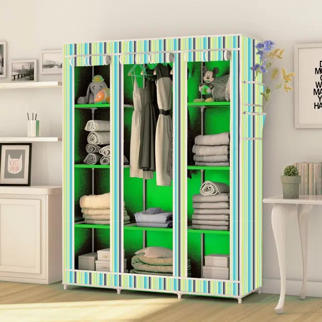 Plastic Printed Collapsible Wardrobe, Green