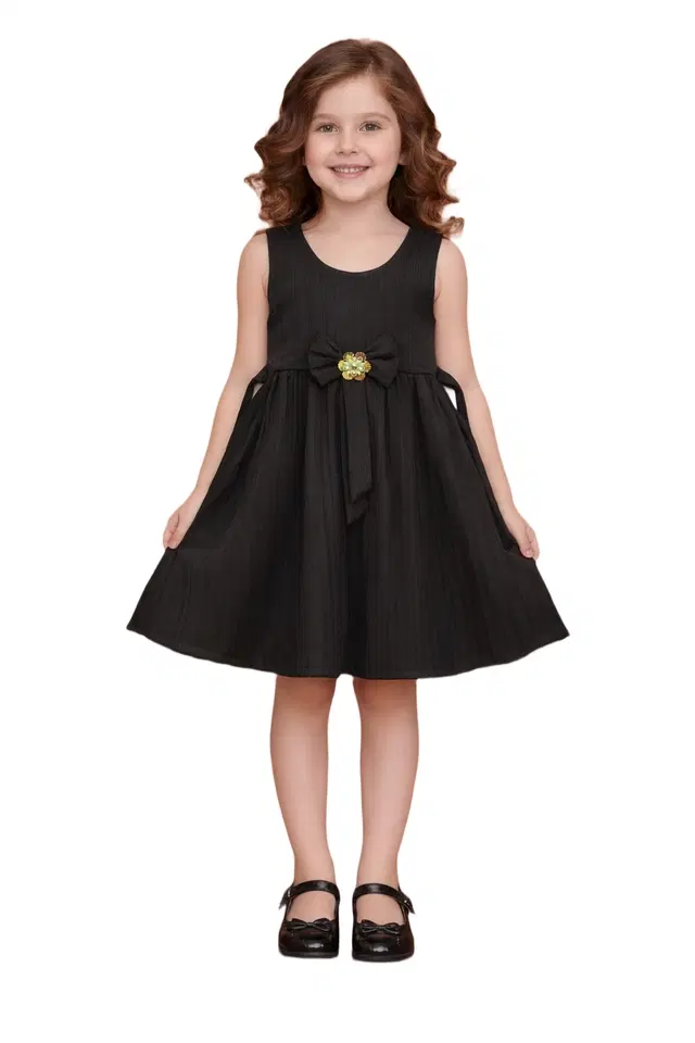 Printed Frock for Girls (Black, 5-6 Years)