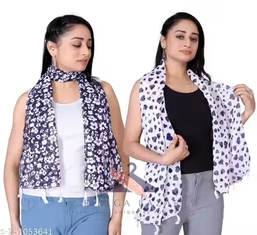 Womens Scarves Printed Blue (Free Size) Pack of 2