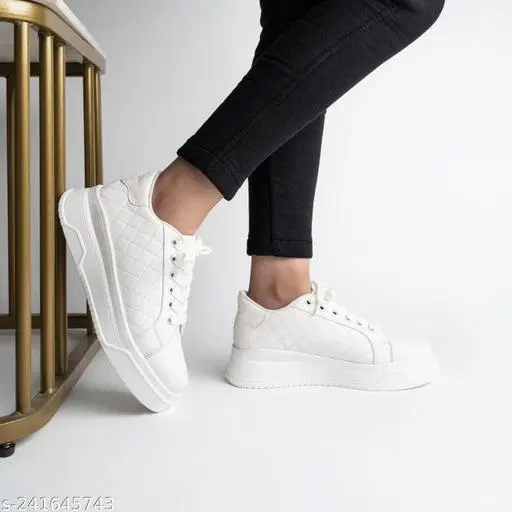 Solid Slip-on Sneakers for Women (White, IND-3)