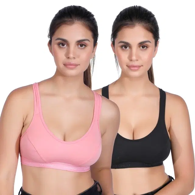 Proleaf Spun Interlock Non Padded Bra for women, Pack of 2, Black & Pink (38 A)