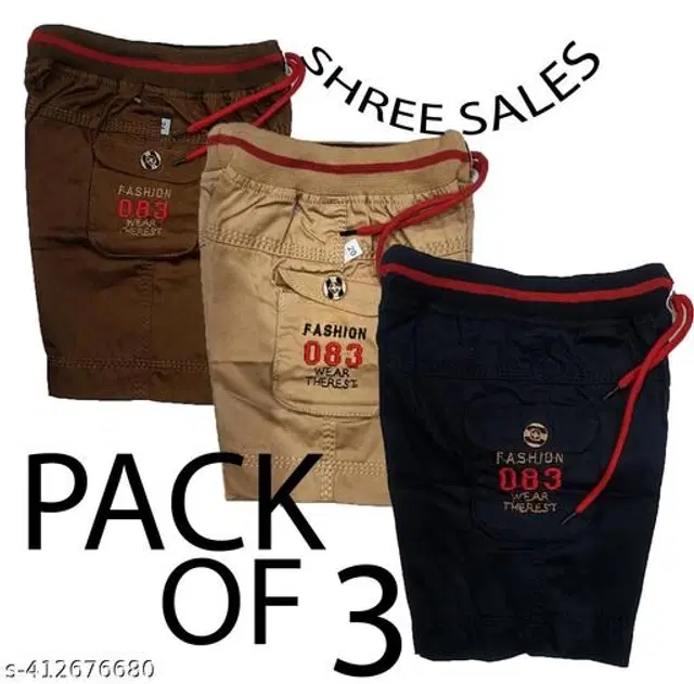 Cotton Shorts for Boys, Pack of 3 (Multicolor, 0-1 Years)