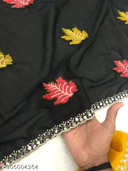 Embroidered Ethnic Motif Crush Sewing & Embroidery (Black, Free Size)