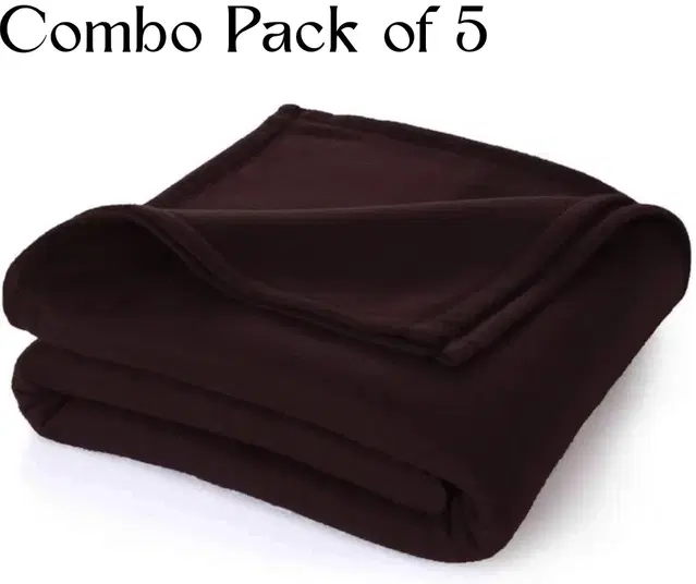 Combo Pack of 5 Solid Polar Fleece Blanket Coffee Brown- (60x90)
