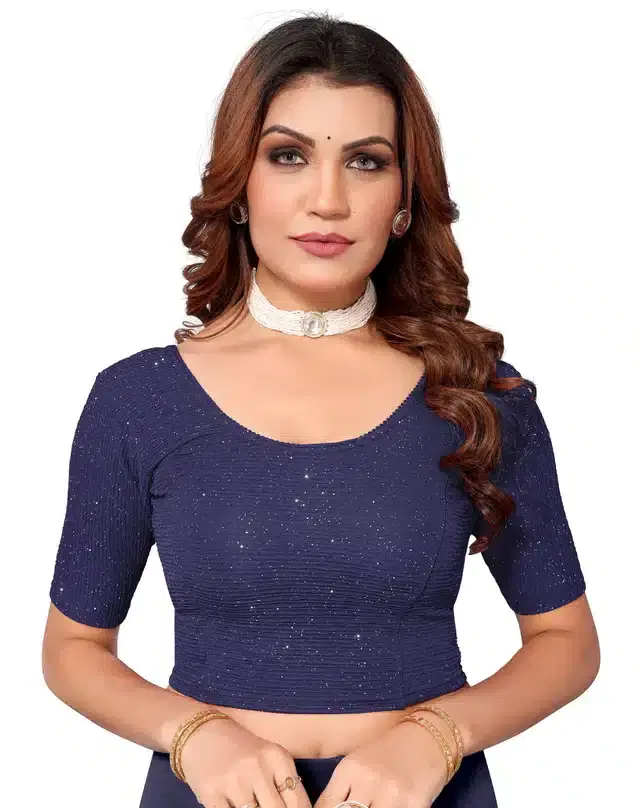 Half Sleeves Stitched Blouse for Women (Navy Blue, 30)
