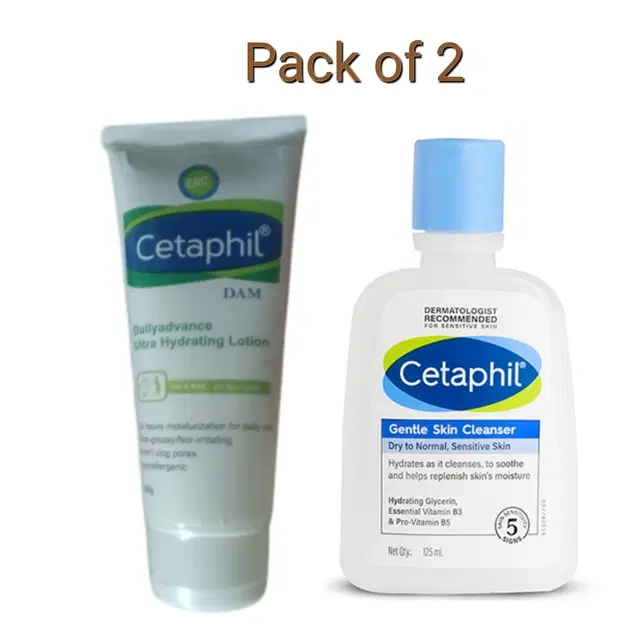 Combo of Cetaphil Gentle Skin Cleanser, 125 ml & DAM Hydrating Lotion, 100 ml, Set of 2