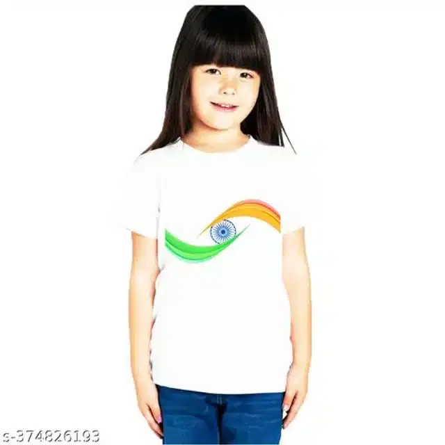 Polyester Half Sleeves T-Shirt for Girls (White, 6-7 Years)