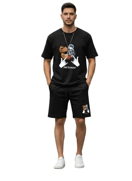 Polyester Printed T-shirt With Matching Shorts, Black (S)