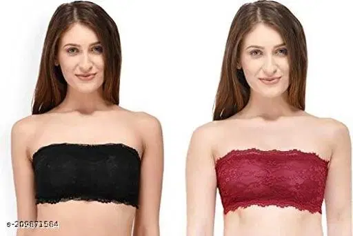 Net Solid Bras for Women, Black & Maroon, Pack of 2 (28A)