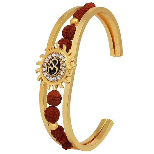 Adjustable Oxidised Golden Surya Om Rudraksha Kada Bracelet For Men (Pack of 1)
