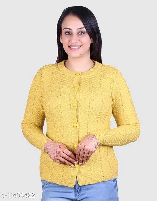 Acrylic Solid Sweater for Women (Yellow, XL)