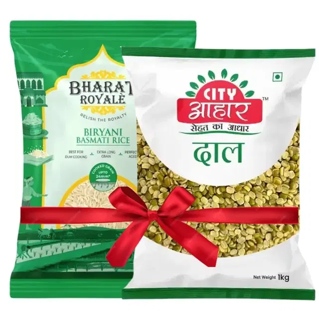 Bharat Royale Biryani Basmati Rice 900 g + City Aahar Moong Chilka 1 kg