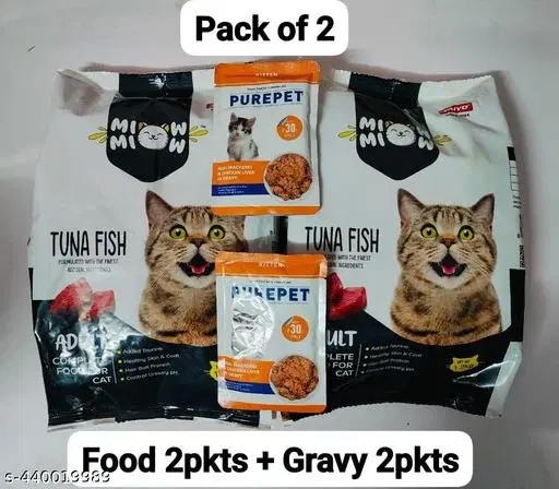 Taiyo Miow Adult Tuna Fish Flavour+ Mackeral & Chicken Liver in Gravy Cat Food (1.5kg+50gm) Pack Of 4