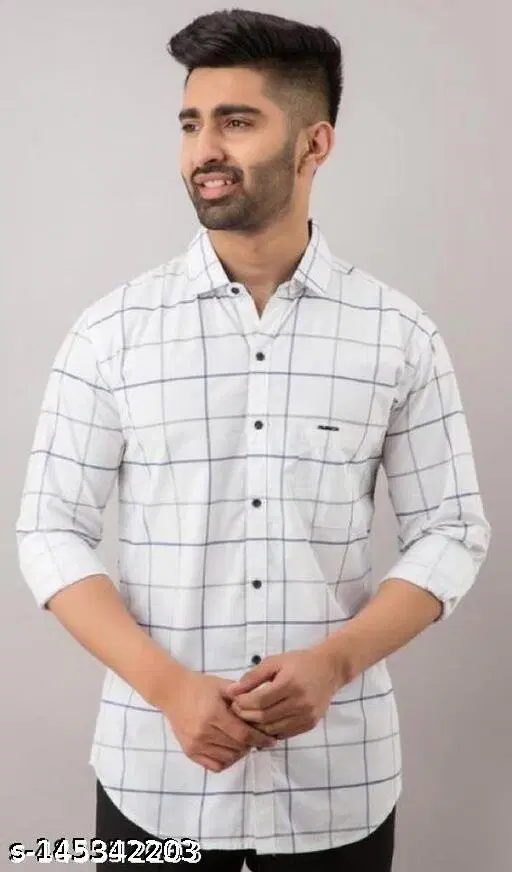 Cotton Blend Checked Shirt for Men, White (M) Pack of 1