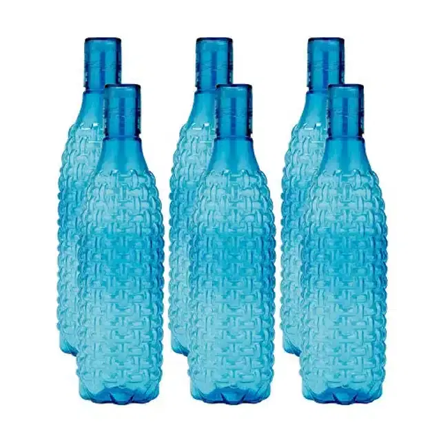 Airtight Plastic Water Bottle with Lid, Sky Blue, 1000 ml, Pack of 6