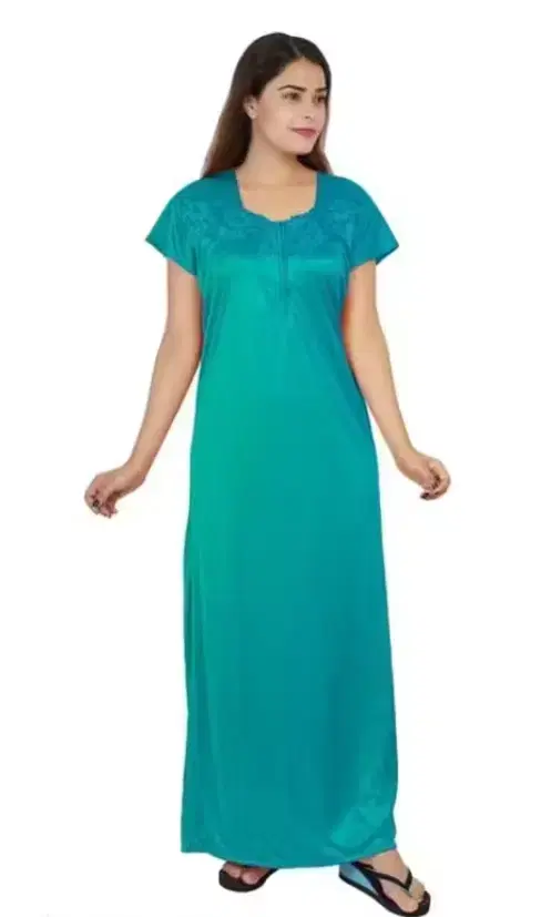 Trendy Satin Nightdress for Women, Aqua Blue (M)