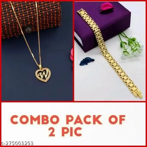 Alloy Pendant with Chain & Bracelet for Women, Set of 2 (Multicolor)