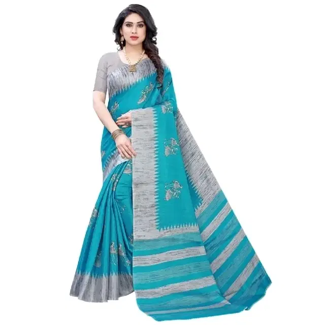 Art Silk Printed Saree for Women, Blue