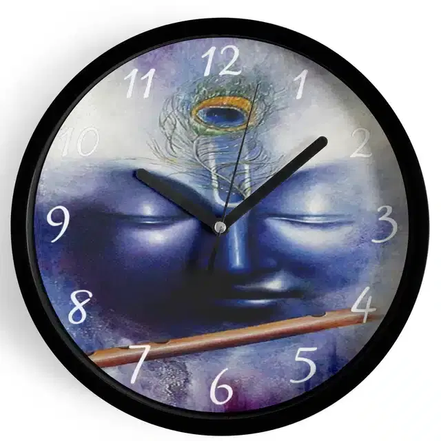 Analog Lord Krishna Wall Clock for Home, Black, 7 Inches