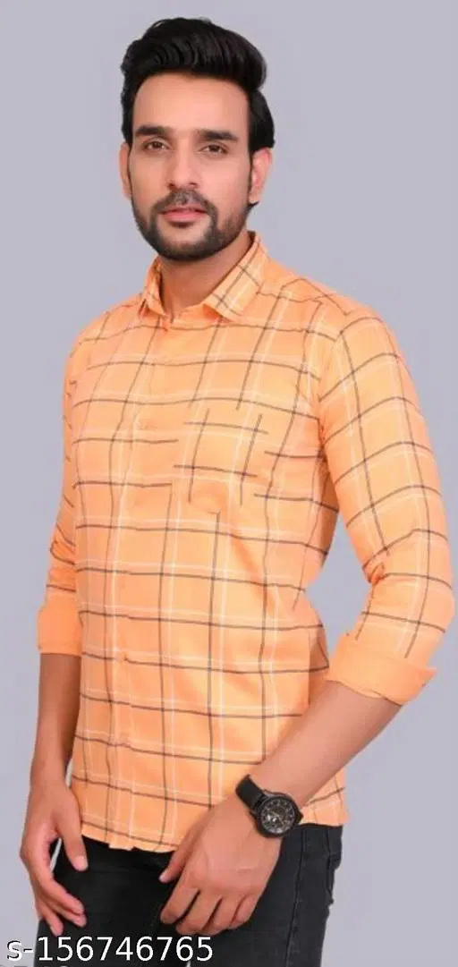 Cotton Blend Checked Shirt for Men, Orange (XXL) Pack of 1
