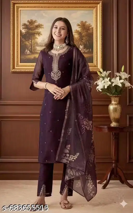 Kurta Set for Women (Maroon, L)