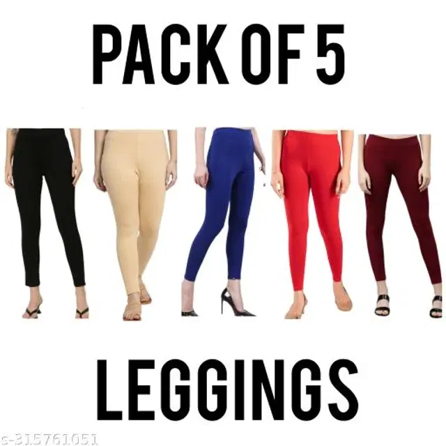 Viscose Lycra Leggings for Women, Pack of 5 (Multicolor, M)