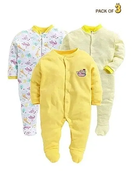 Hosiery Cotton Printed Rompers for Kids, Pack of 3, Multicolor (0-3 Months)