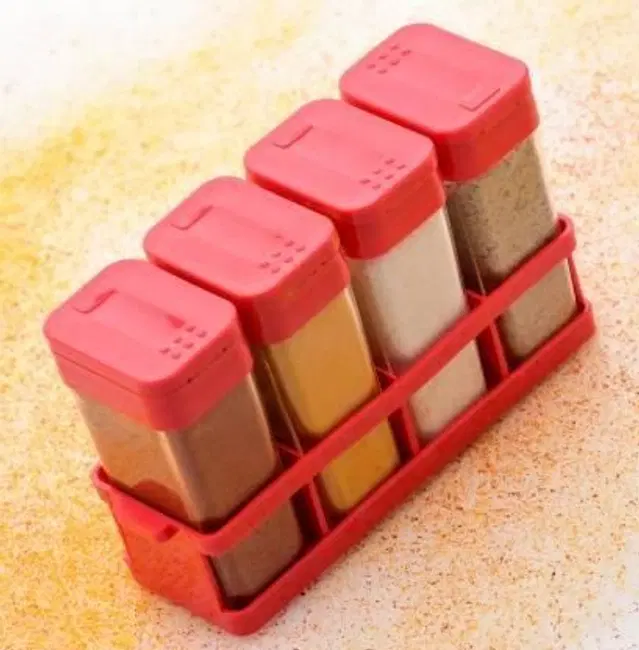 Plastic 4-in-1 Spice Jars with Stand, Red