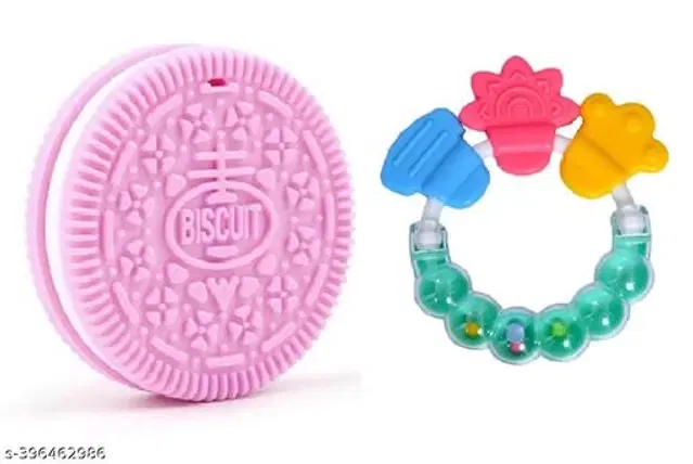 Rattle Toy with Teether for Baby, Multicolor, Set of 2