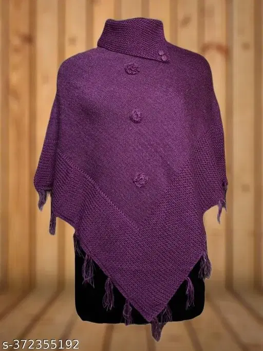 Woolen Poncho for Women (Purple, Free Size)