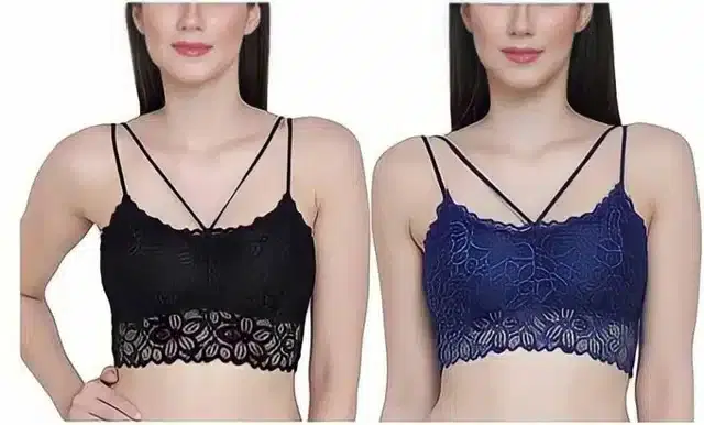 Lightly Padded Cage Bra for Women, Pack of 2 (Black & Dark Blue)