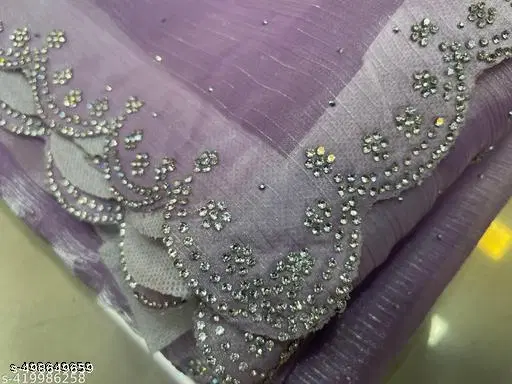 Georgette Embellished Saree For Women, Purple