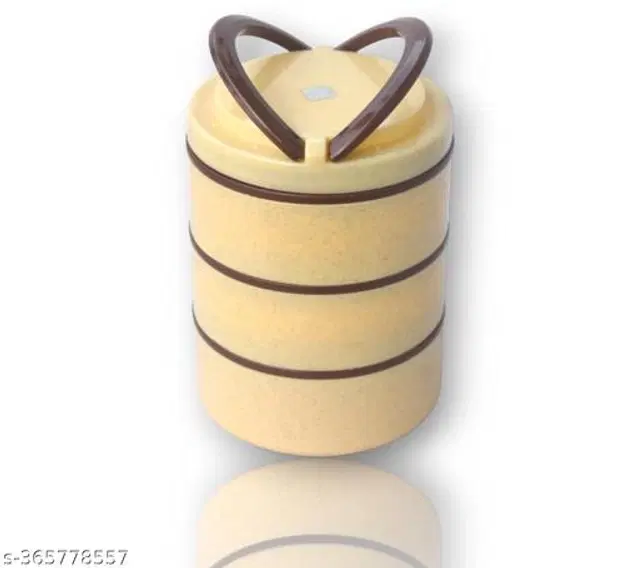 Plastic 3 Layer Lunch Box, Cream & Grey