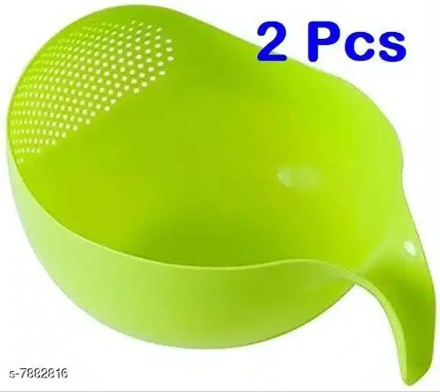 Plastic Food Strainer, Green, Pack of 2