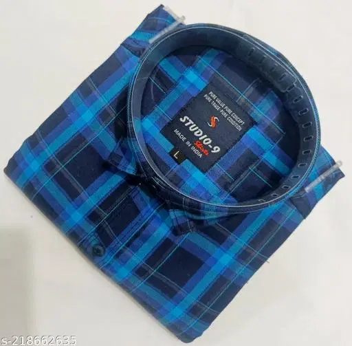 Cotton Blend Checked Shirt for Men, Blue (XL) Pack of 1